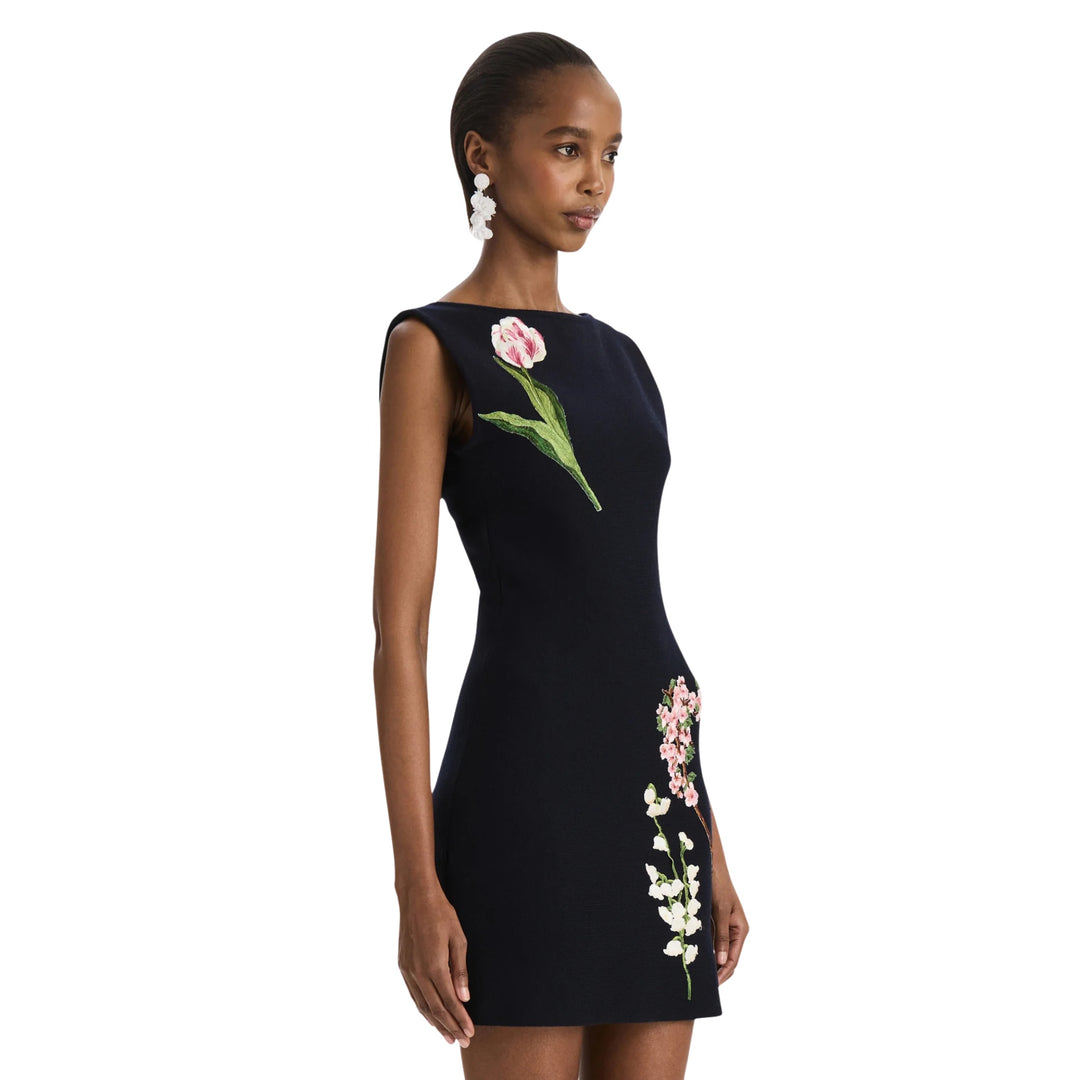 A Line Dress With Embroidery in Navy