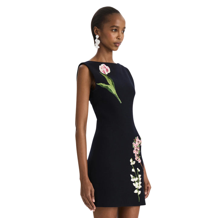 A Line Dress With Embroidery in Navy