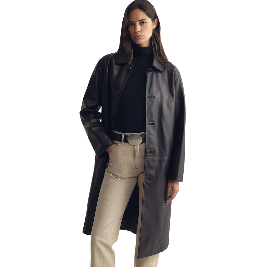Abel Leather Coat in Black