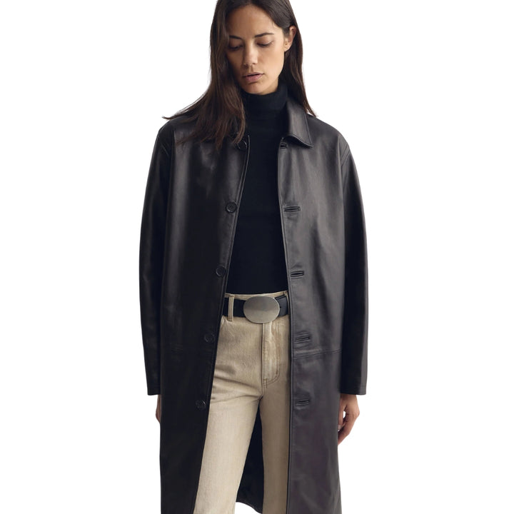 Abel Leather Coat in Black