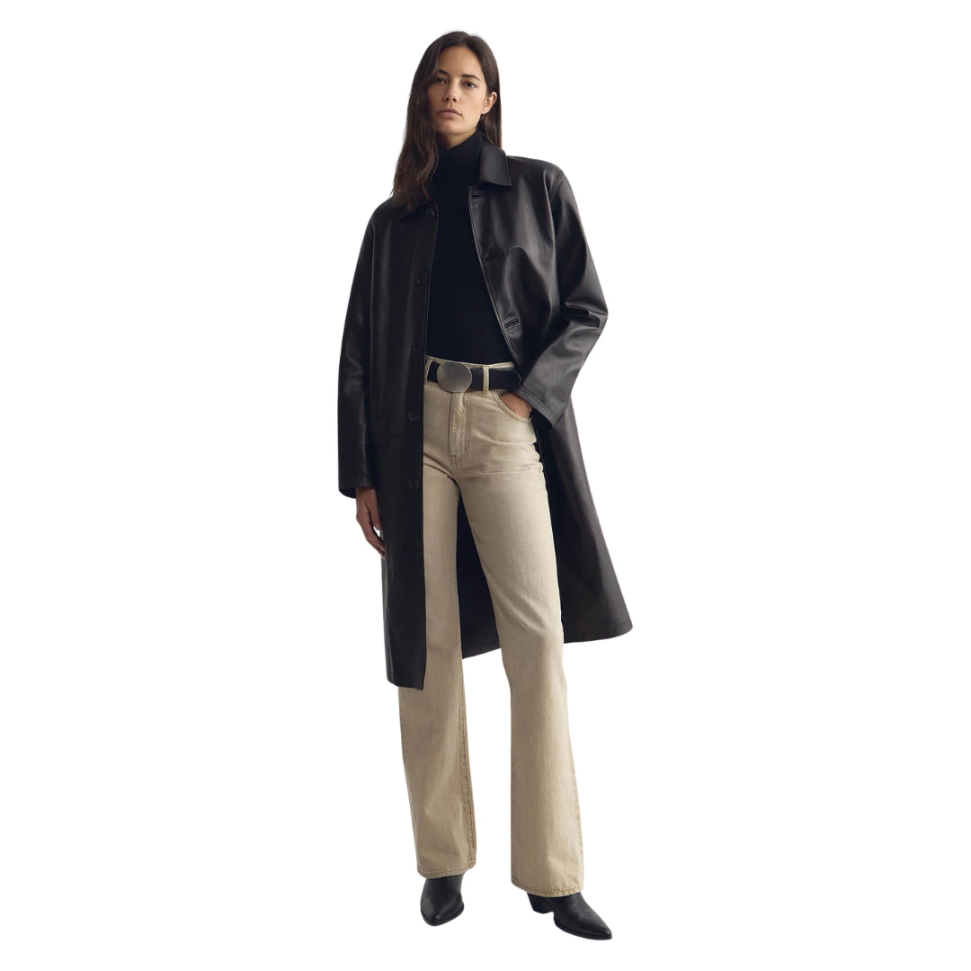 Abel Leather Coat in Black