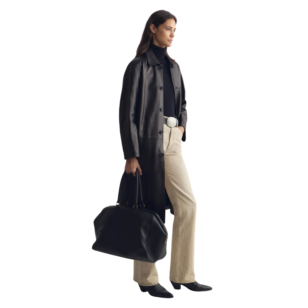 Abel Leather Coat in Black