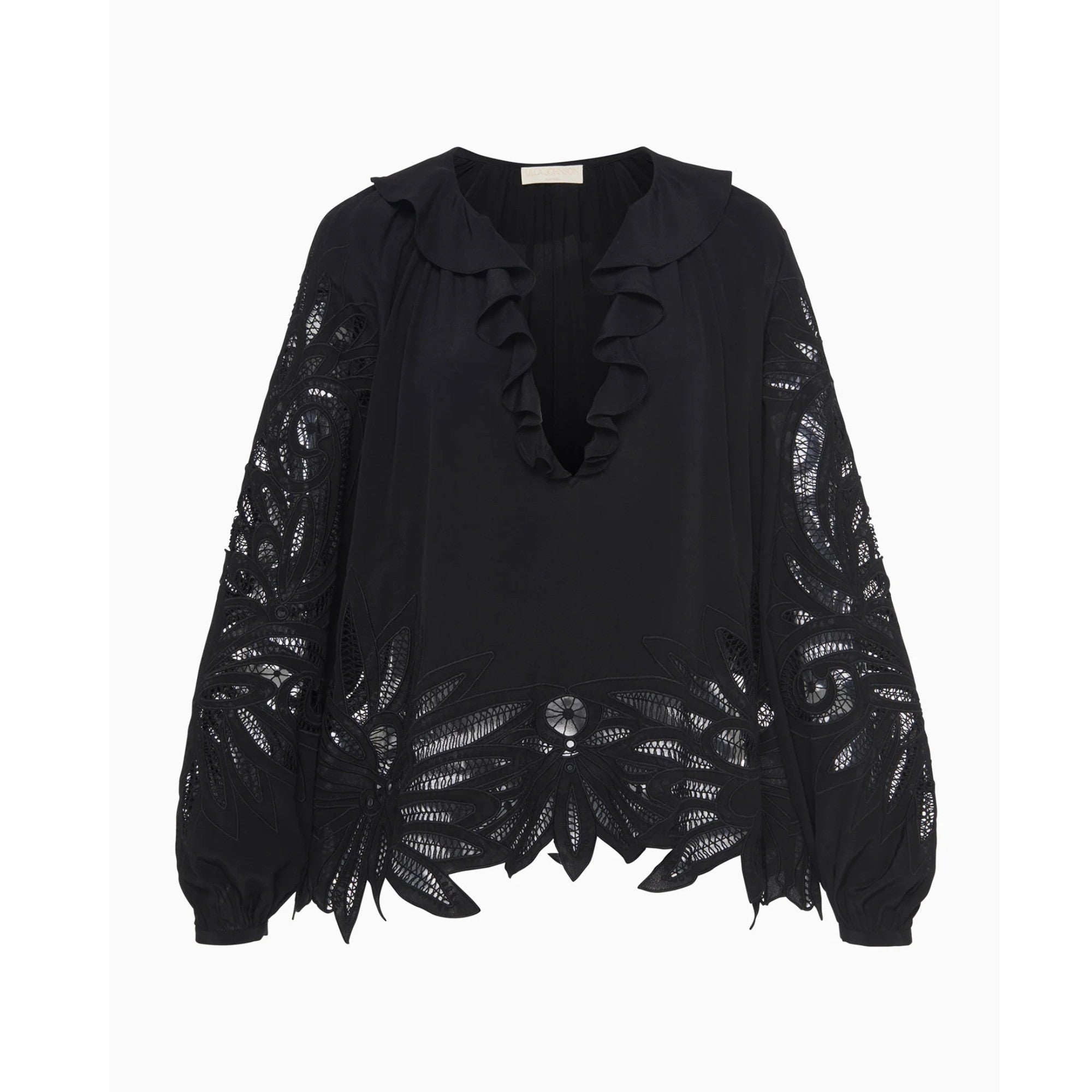 Adonis Long Sleeve Silk Appliqué Blouse in Noir – Ulla Johnson | Gwynns ...