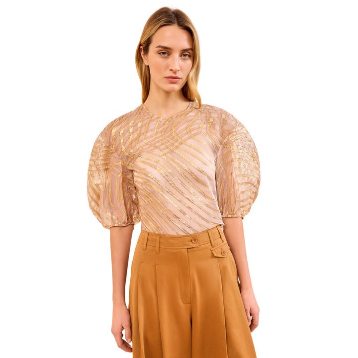 Akami Short Sleeve Top With Lurex in Nautillis