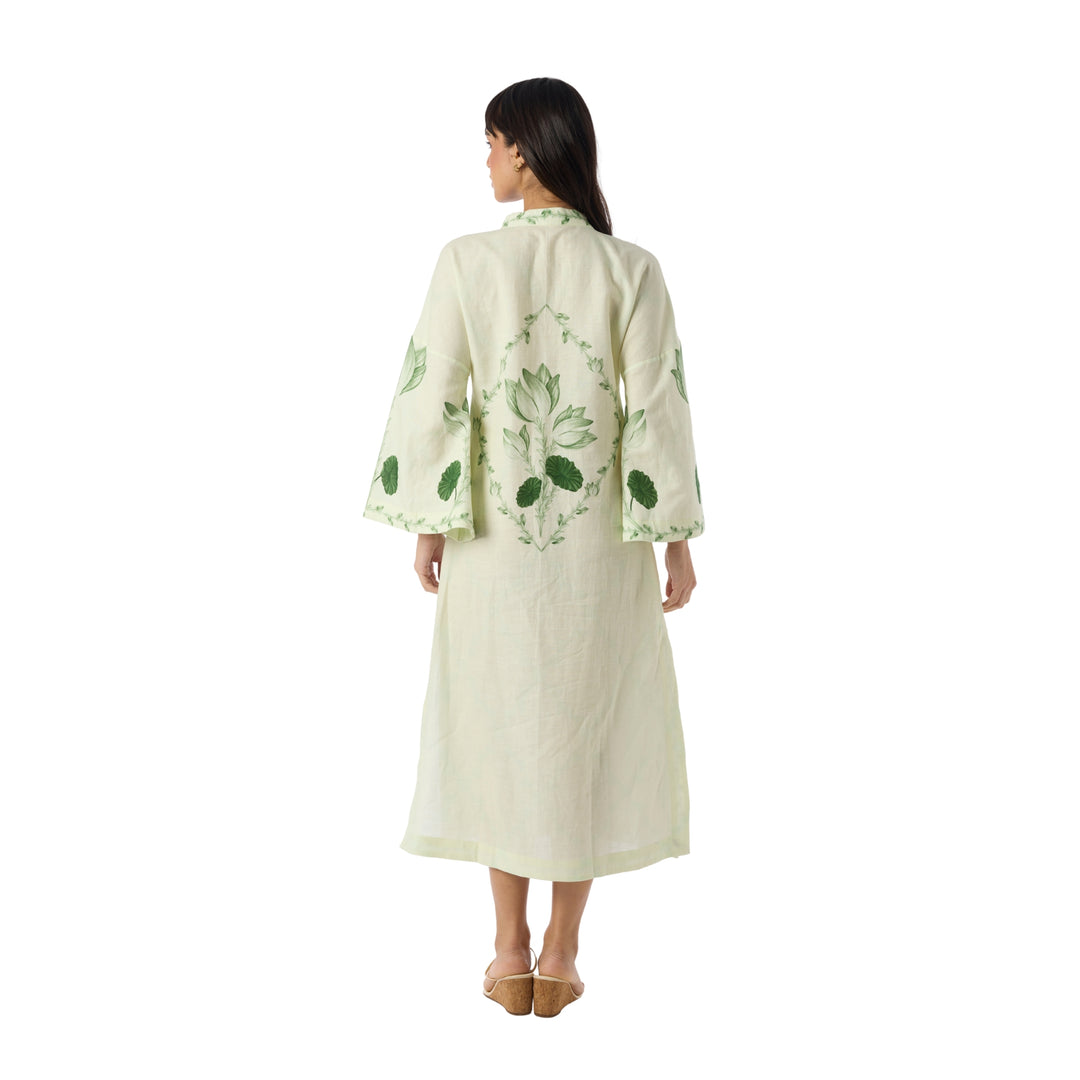 Ammama Lotus Midi Dress in Ivory/Emerald Lotus