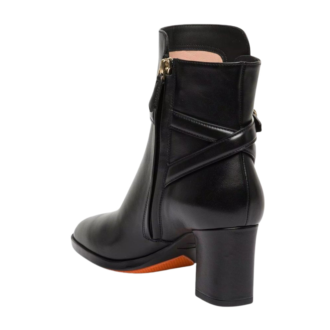 Andy Leather Mid Heel Ankle Boot in Black