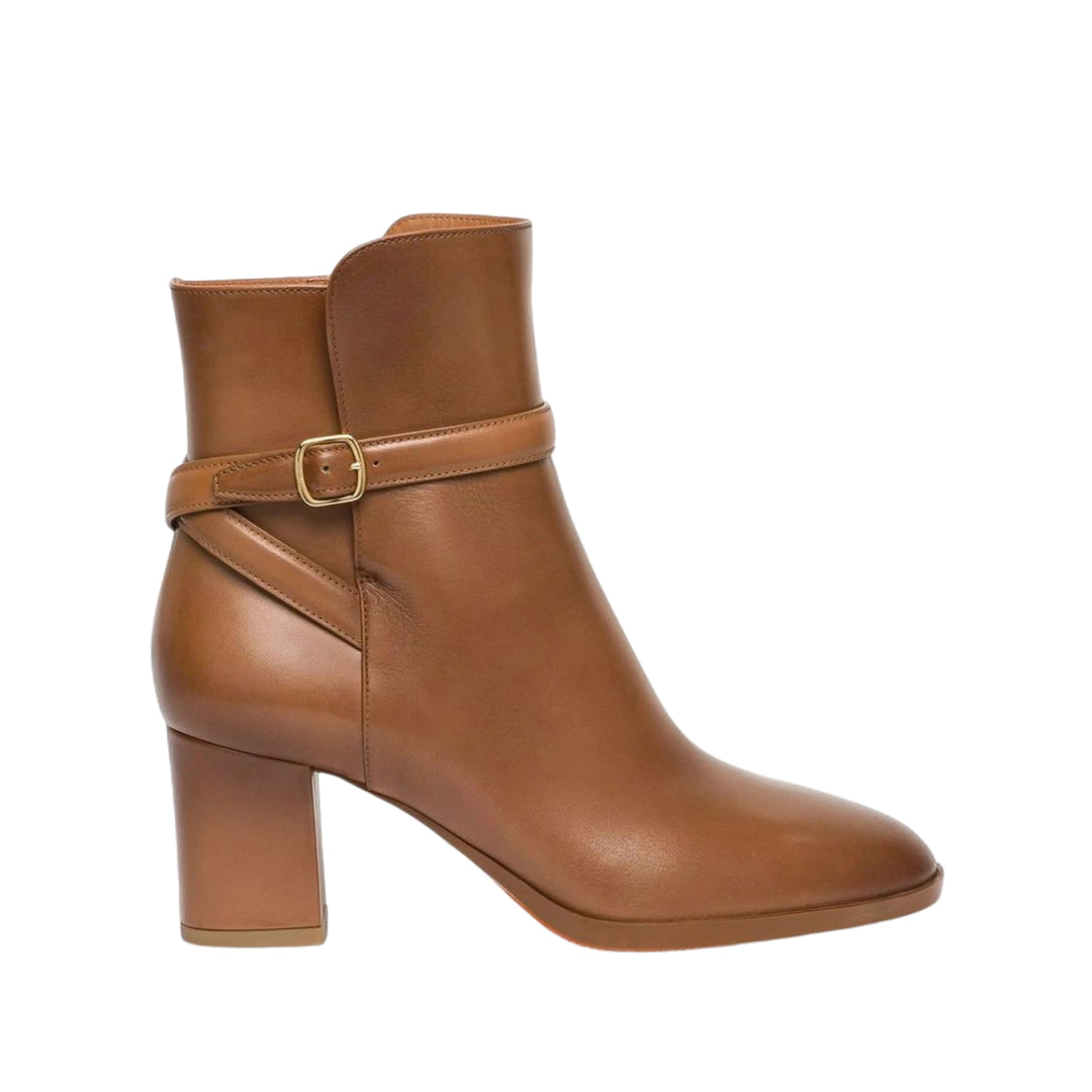 Andy Leather Mid Heel Ankle Boot in Tan