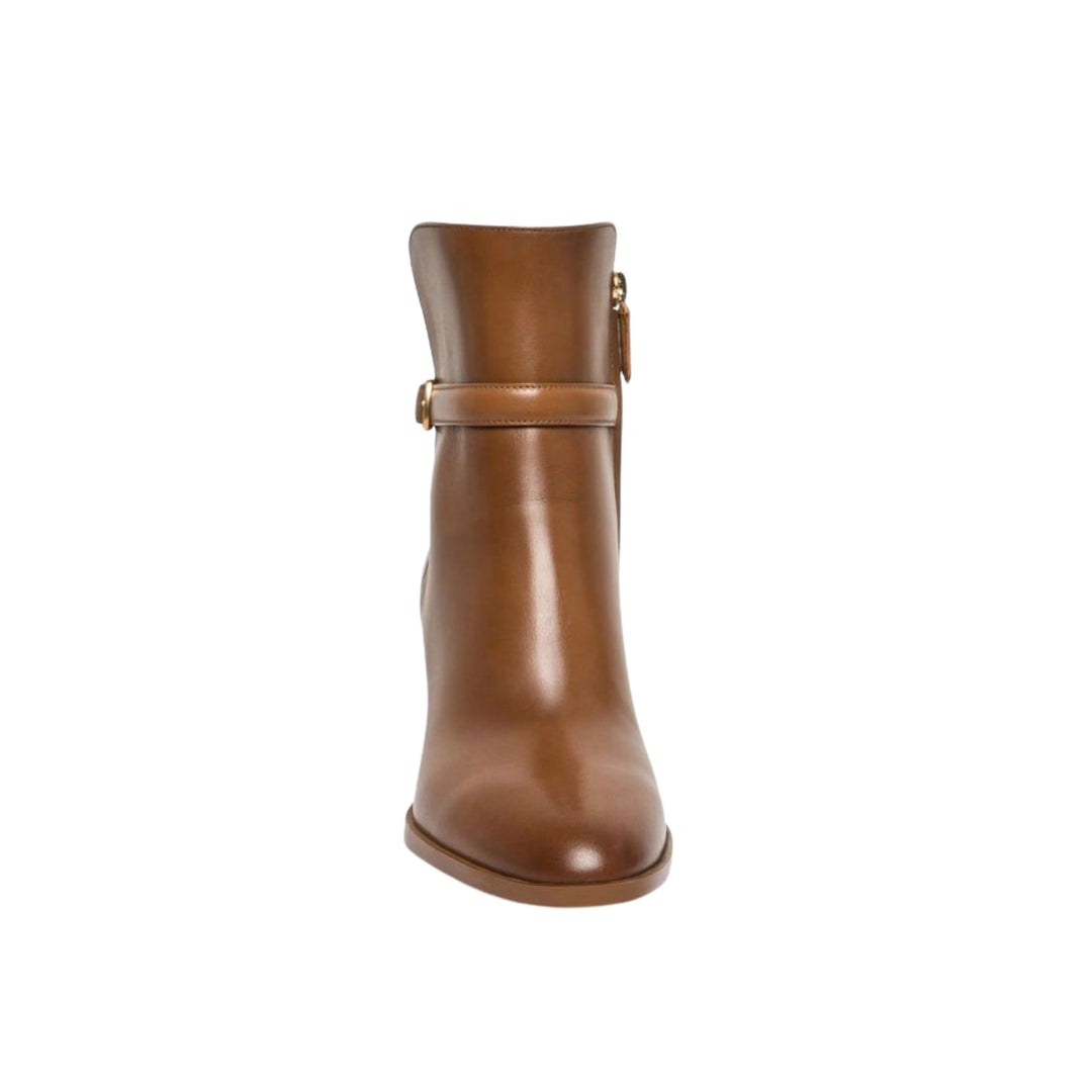 Andy Leather Mid Heel Ankle Boot in Tan