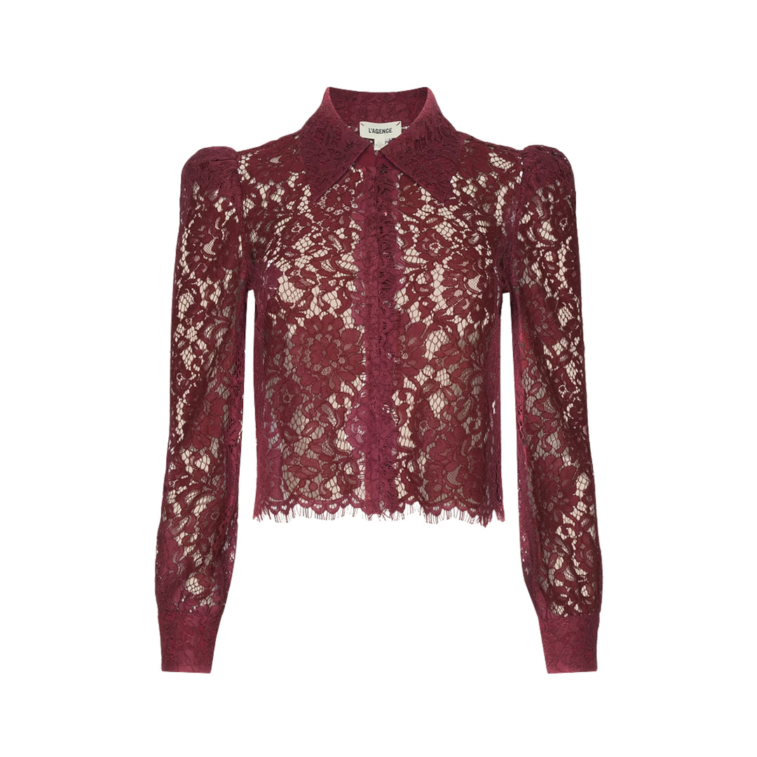 Anita Lace Button Up in Deep Sangria