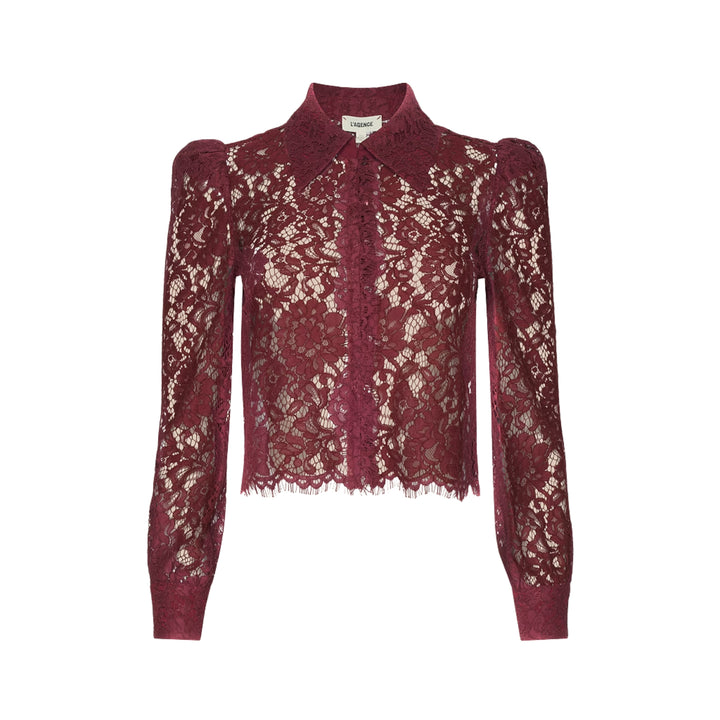 Anita Lace Button Up in Deep Sangria