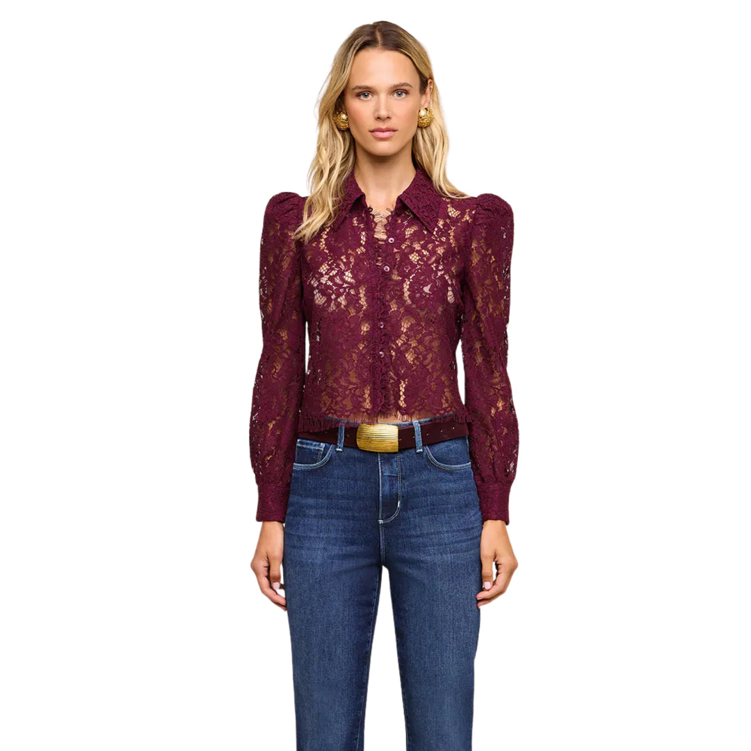 Anita Lace Button Up in Deep Sangria