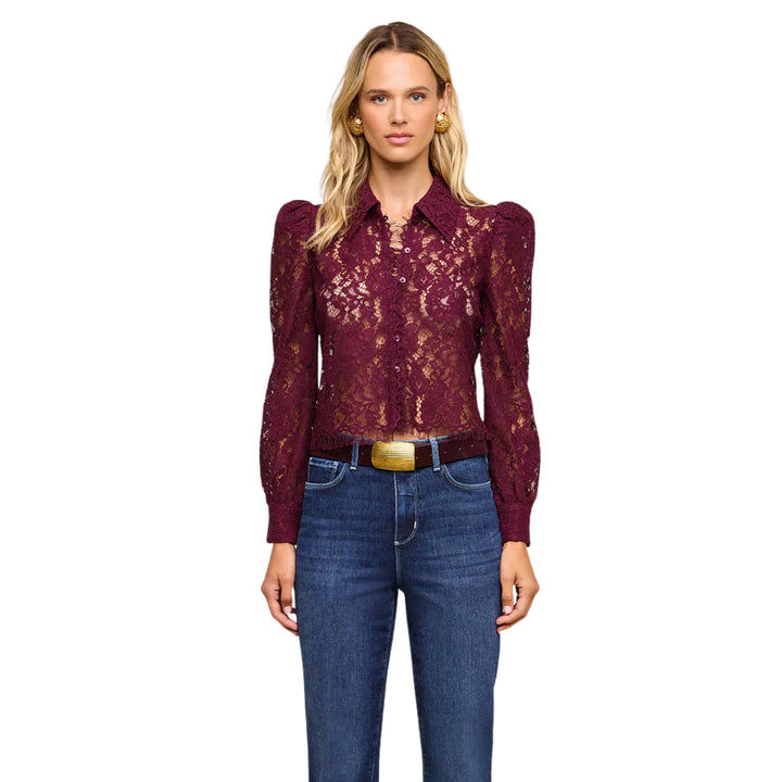 Anita Lace Button Up in Deep Sangria
