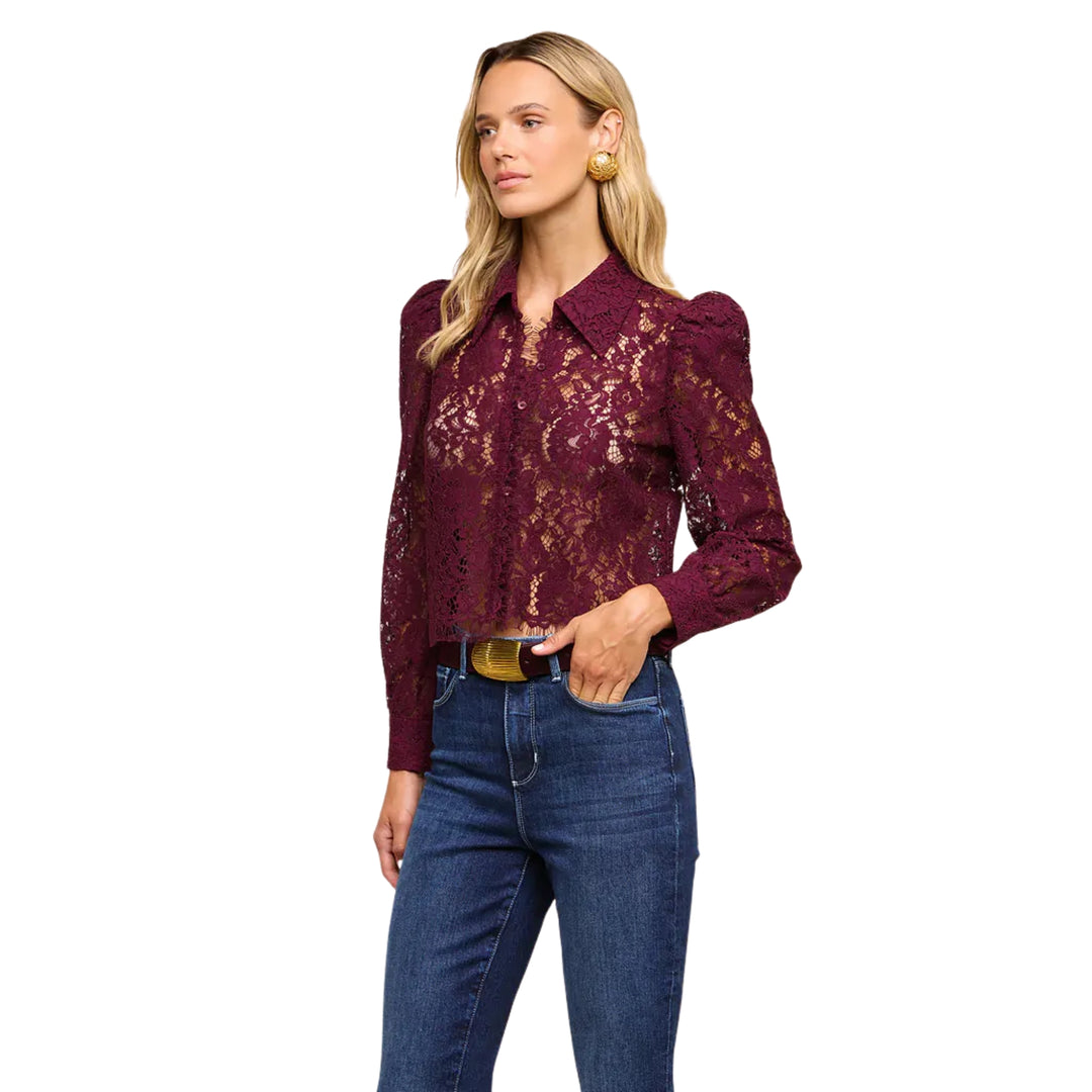 Anita Lace Button Up in Deep Sangria