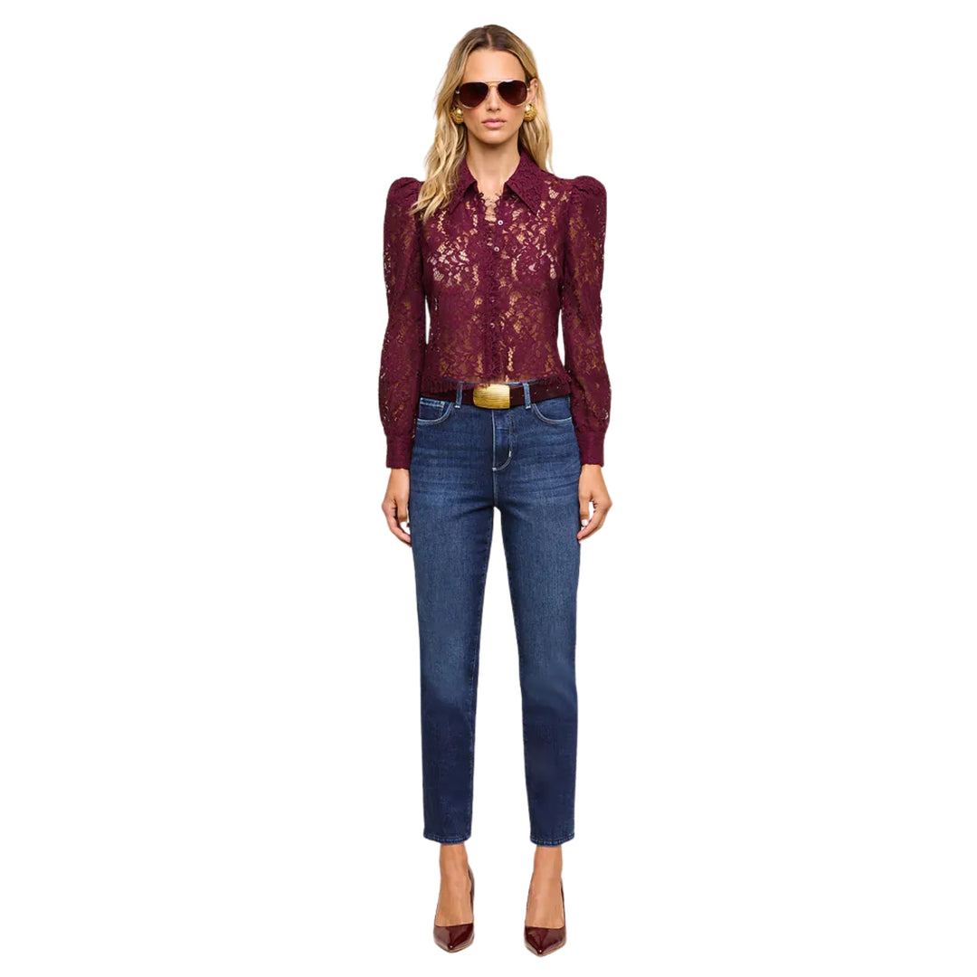 Anita Lace Button Up in Deep Sangria