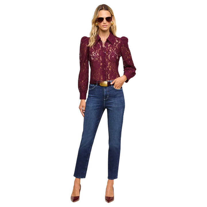 Anita Lace Button Up in Deep Sangria