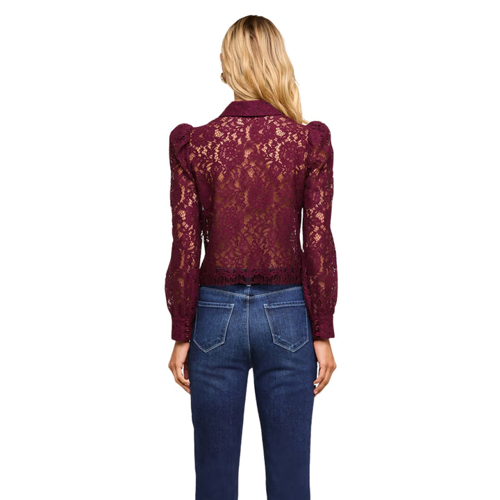 Anita Lace Button Up in Deep Sangria