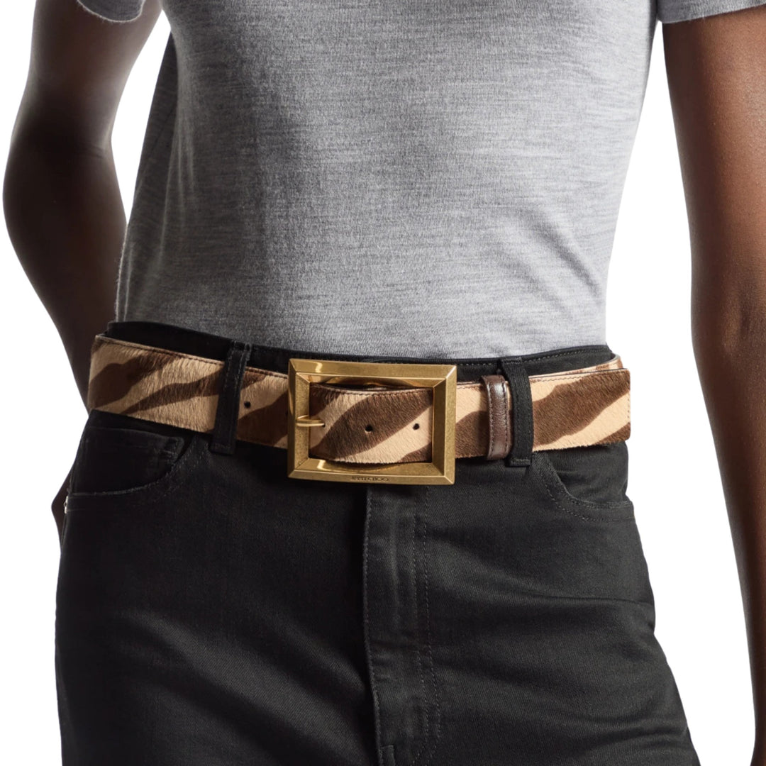 Arlie Leopard Print Pony Belt - NATURAL/GOLD - 080