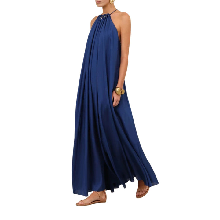 Aster Gathered Bead Maxi Dress in Dark Cobalt