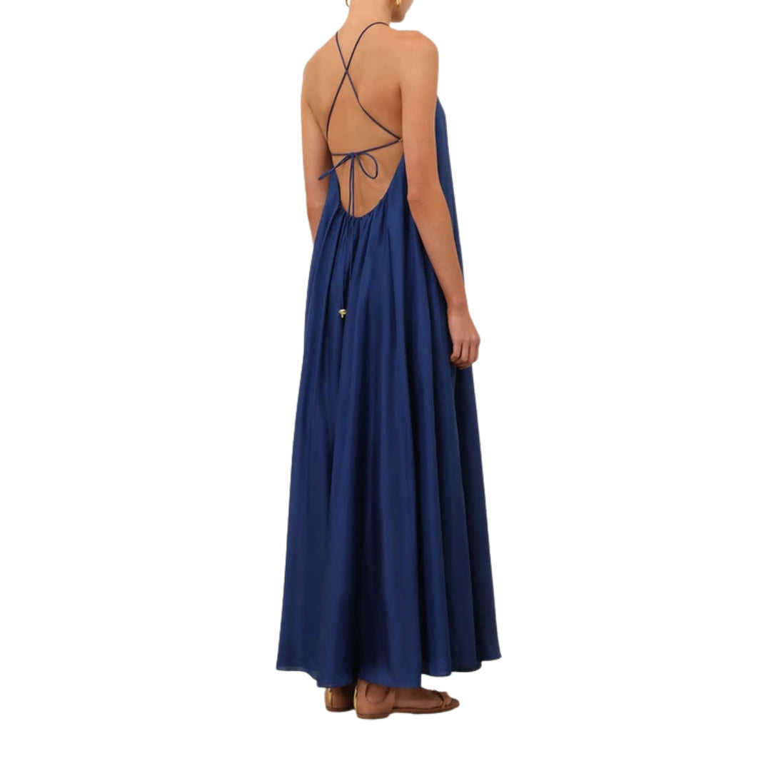 Aster Gathered Bead Maxi Dress in Dark Cobalt