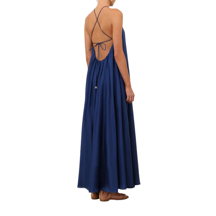 Aster Gathered Bead Maxi Dress in Dark Cobalt