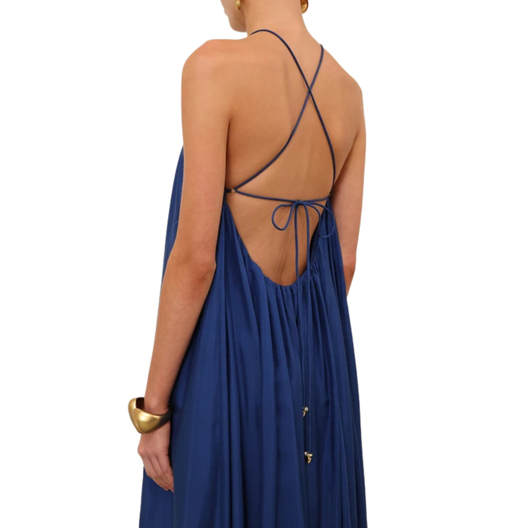 Aster Gathered Bead Maxi Dress in Dark Cobalt