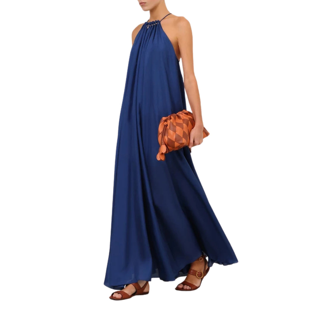 Aster Gathered Bead Maxi Dress in Dark Cobalt