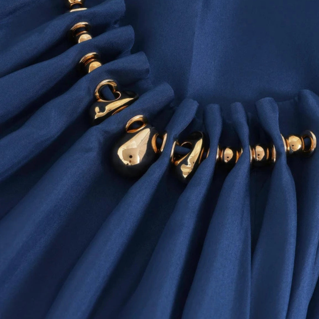 Aster Gathered Bead Maxi Dress in Dark Cobalt