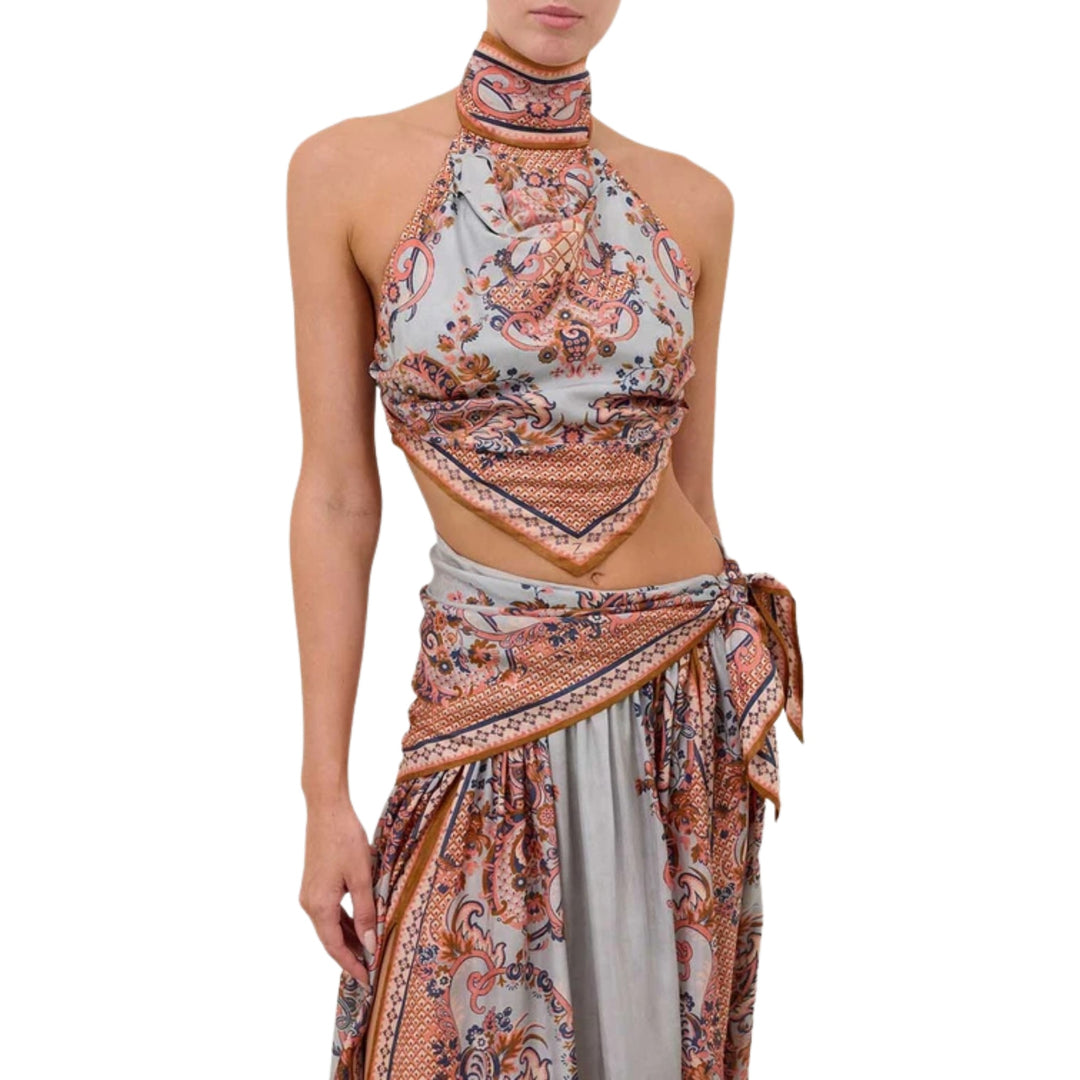 Aster Scarf Bodice in Blue Paisley Floral