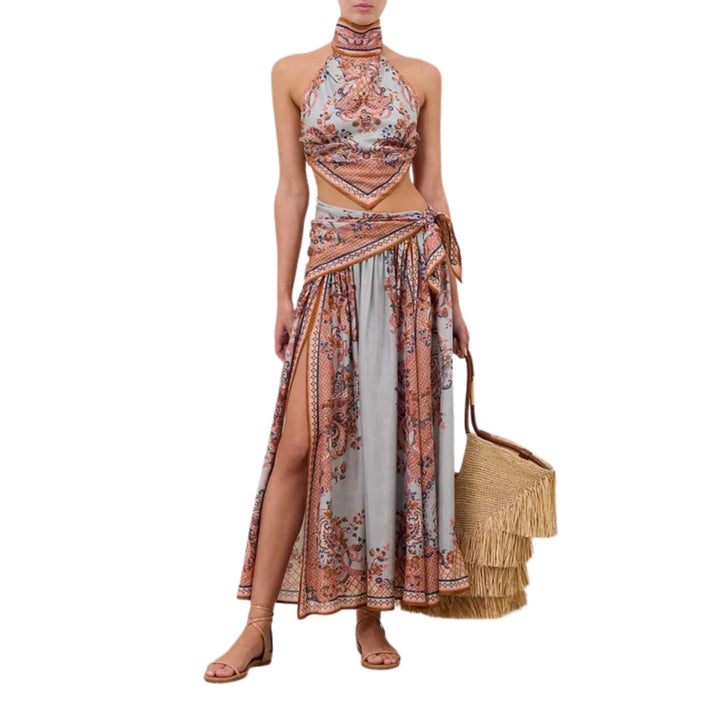 Aster Scarf Midi Skirt in Blue Paisley Floral