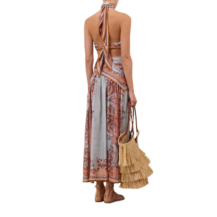 Aster Scarf Midi Skirt in Blue Paisley Floral