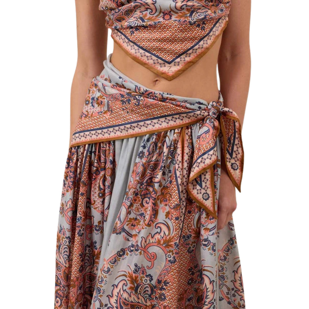 Aster Scarf Midi Skirt in Blue Paisley Floral