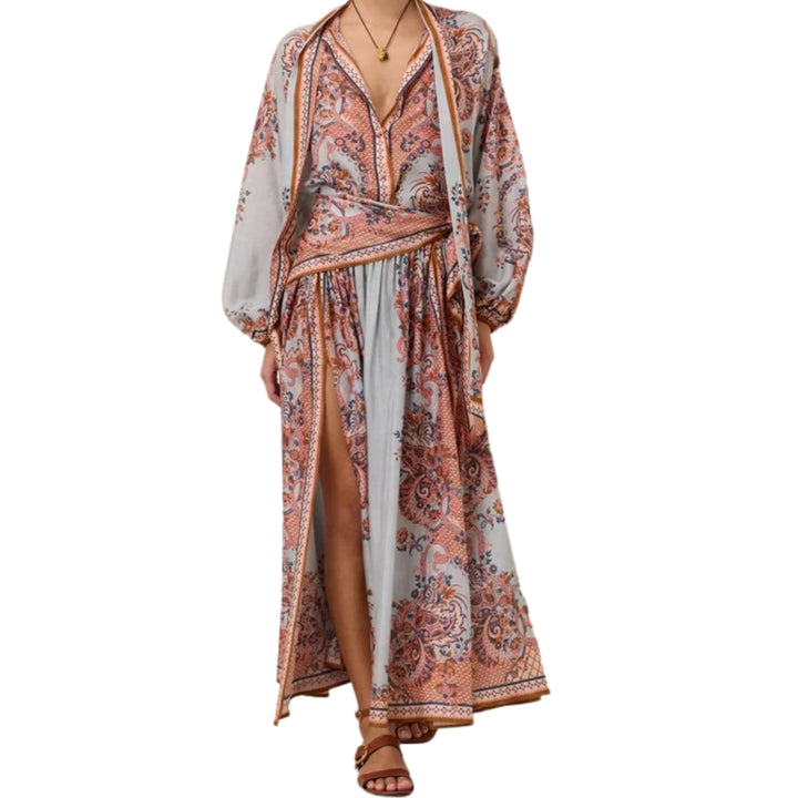 Aster Scarf Midi Skirt in Blue Paisley Floral