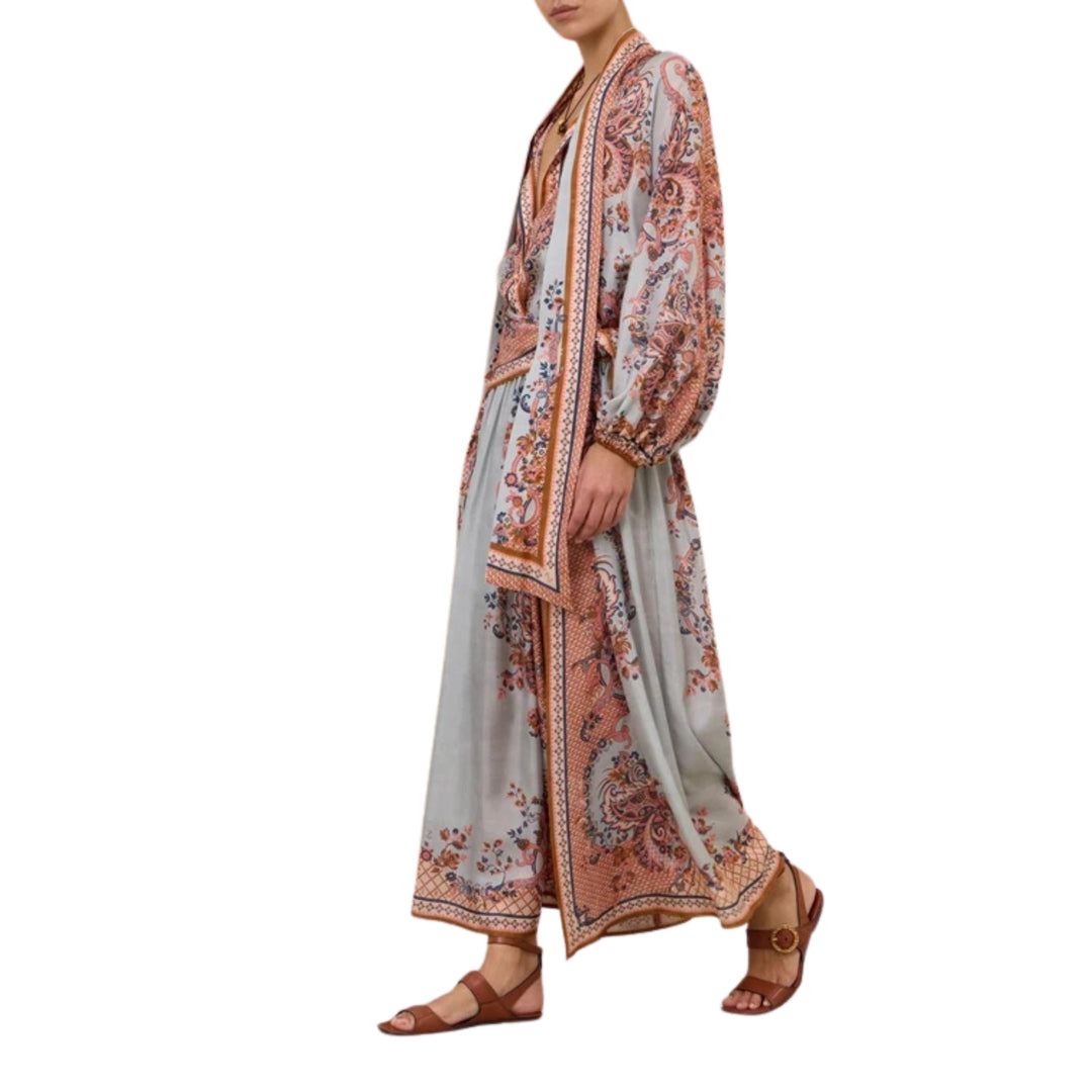 Aster Scarf Midi Skirt in Blue Paisley Floral