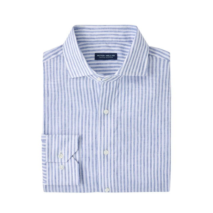 Astino Lino Striped Sport Shirt in Blue Frost