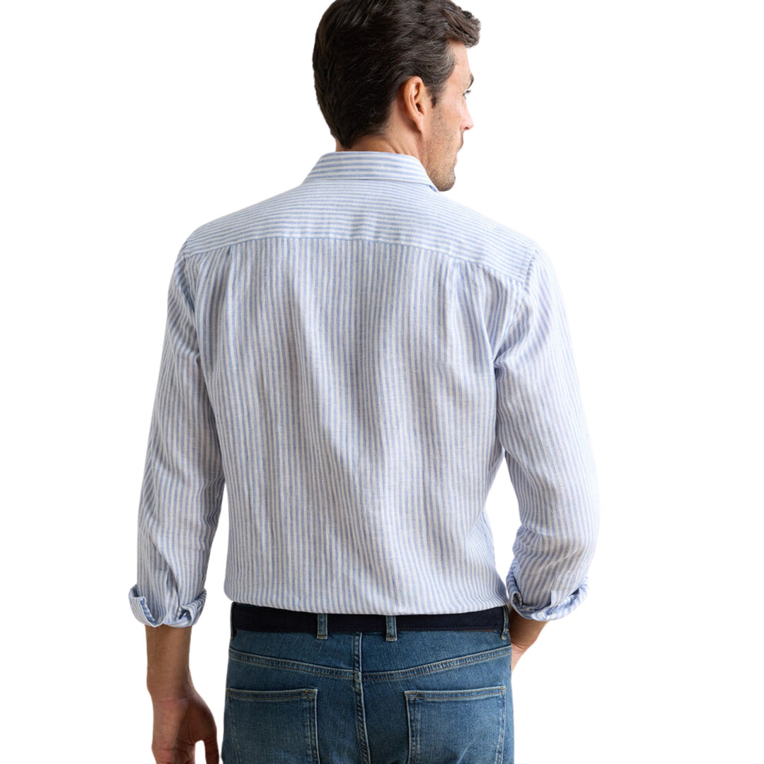 Astino Lino Striped Sport Shirt in Blue Frost