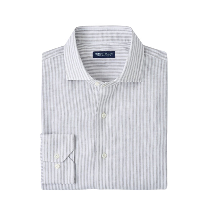 Astino Lino Striped Sport Shirt in British Grey