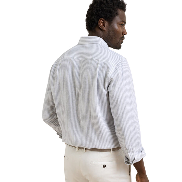 Astino Lino Striped Sport Shirt in British Grey