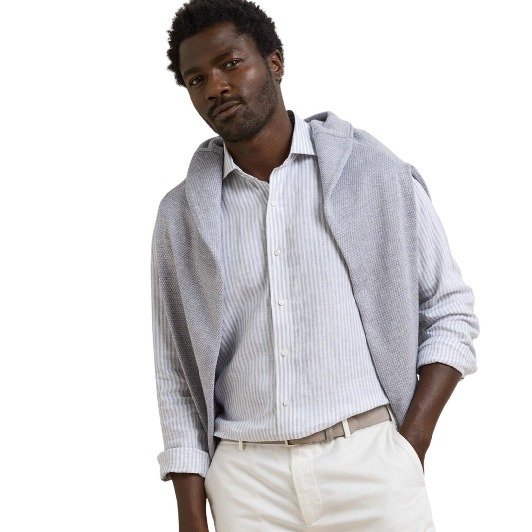 Astino Lino Striped Sport Shirt in British Grey