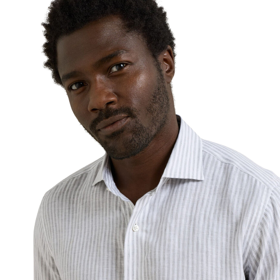 Astino Lino Striped Sport Shirt in British Grey