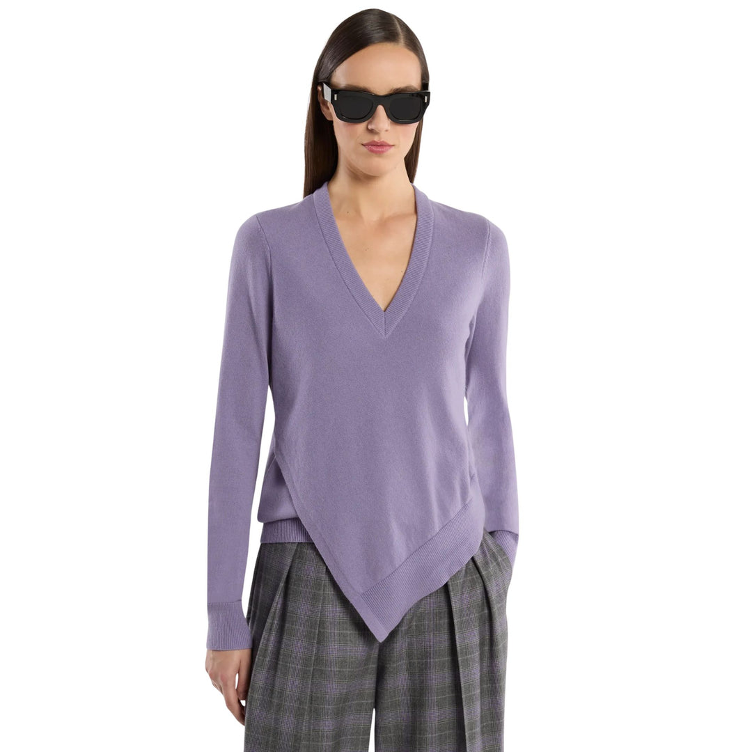 Asymmetric V Neck Pullover in Wisteria