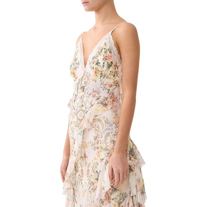 Asymmetrical Ruffle Slip Dress