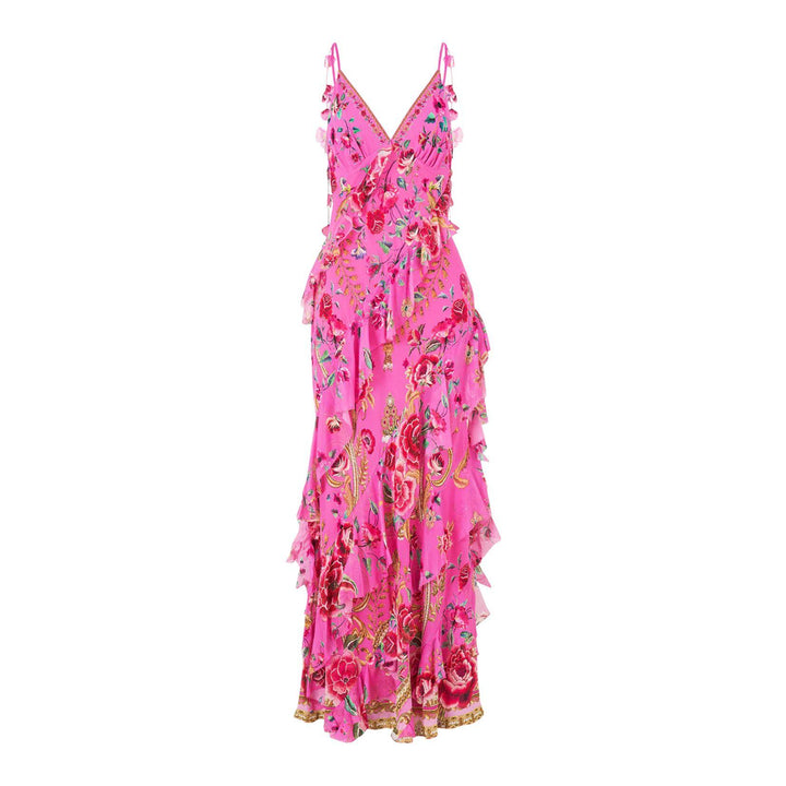 Asymmetrical Ruffle Slip Dress