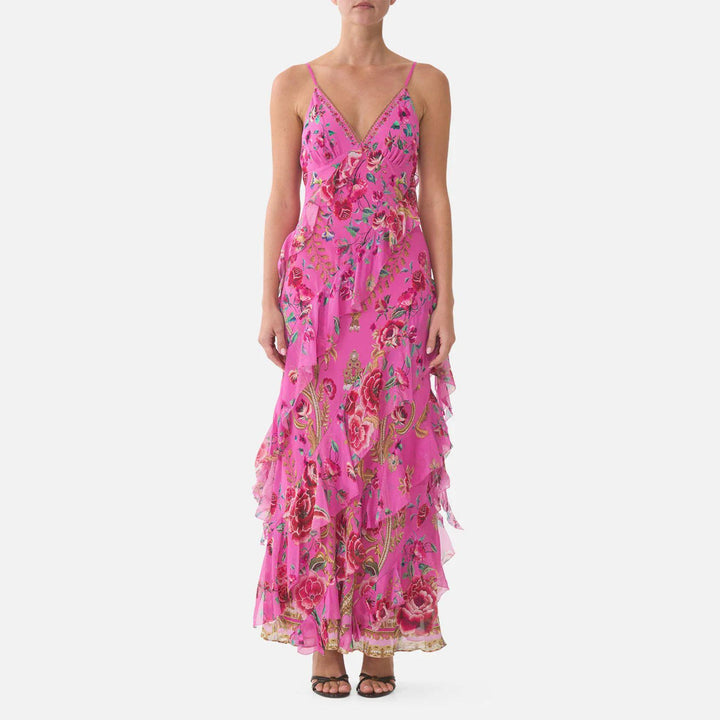 Asymmetrical Ruffle Slip Dress