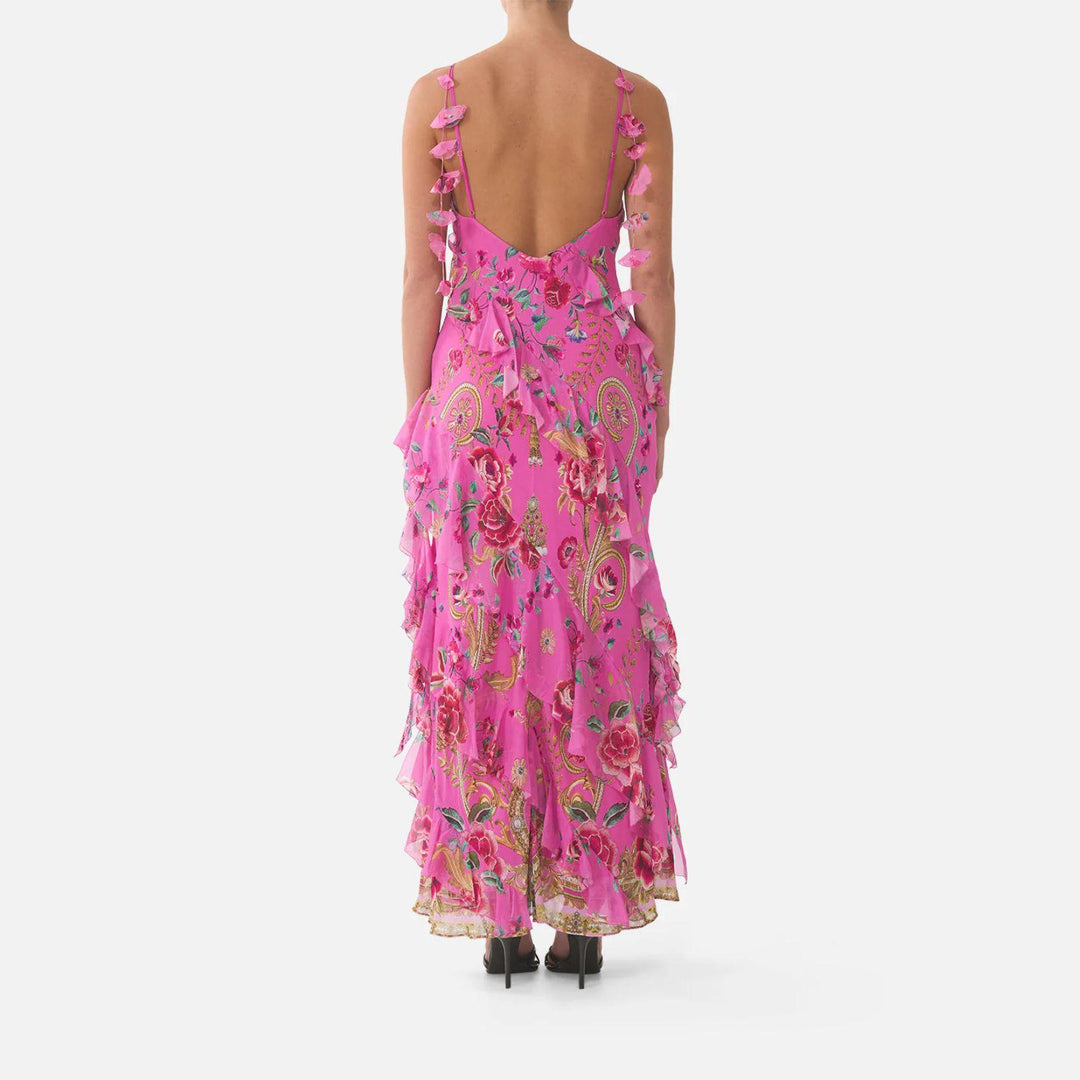 Asymmetrical Ruffle Slip Dress