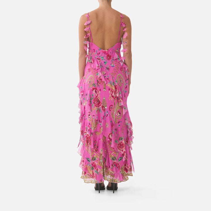 Asymmetrical Ruffle Slip Dress