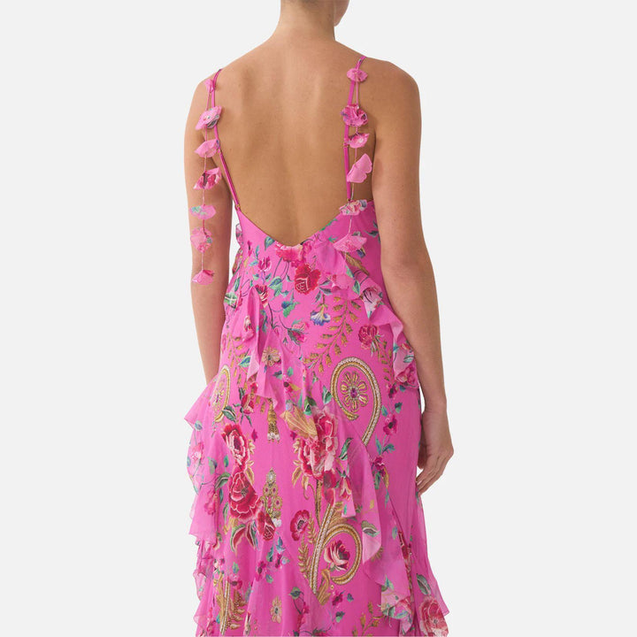 Asymmetrical Ruffle Slip Dress