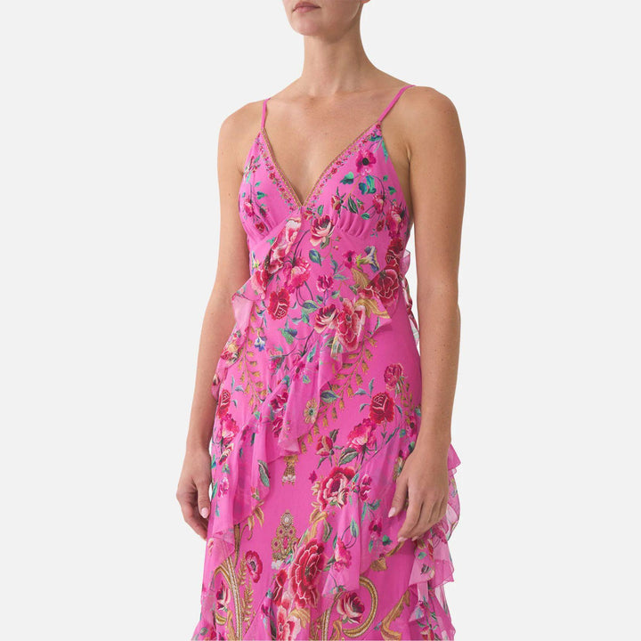 Asymmetrical Ruffle Slip Dress