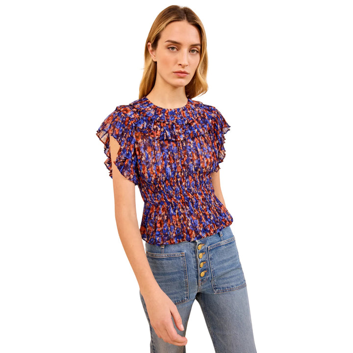 Athene Short Sleeve Silk Top in Violet