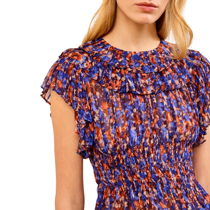Athene Short Sleeve Silk Top in Violet