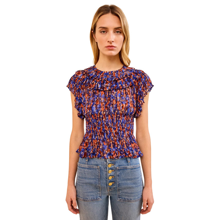 Athene Short Sleeve Silk Top in Violet
